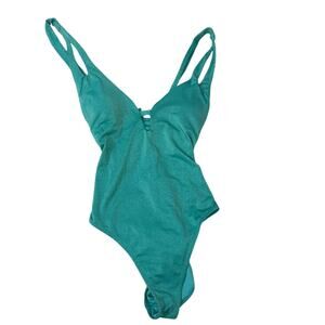 BCBG Paris Sparkly Turquoise Keyhole One Piece Swimsuit Size M NWT